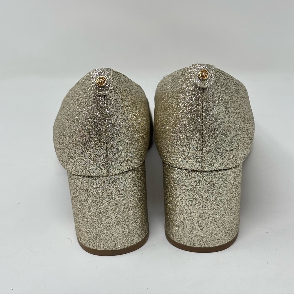Michael Kors Perla Flex Gold Glitter Chunky Heel Pumps NWOT - Picture 3 of 10